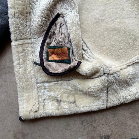 Stunning Vintage Black Sherpa Lined B-3 Style Hooded Leather Jacket 25x32.5” - Picture 7 of 8